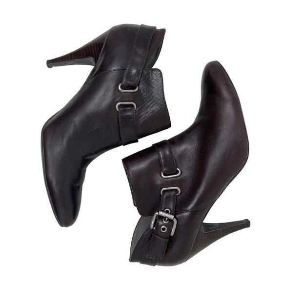 Nine West Womens Leather Sappheir Buckle Pointed Toe Booties Brown Size 8.5M - Picture 5 of 13